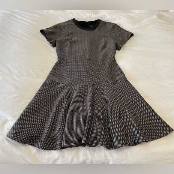 Rag & Bone | Women’s SZ 4 |Black White Watson Flared Career Dresses Leather Trim - Picture 4 of 11